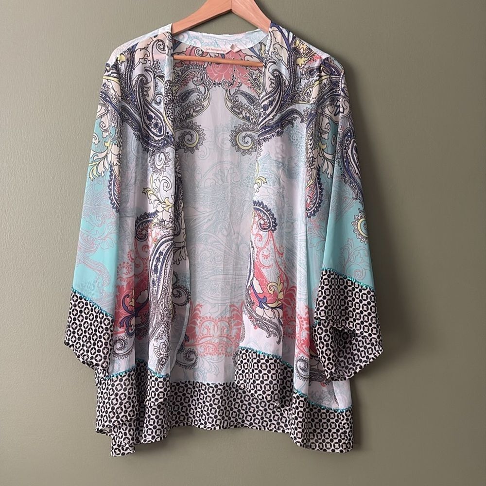 Soft Surroundings Muse Kimono Sheer Paisley Sequin Boho Cardigan Light Sz 1X - Picture 2 of 10